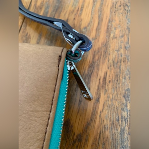 Fossil Leather Zip Around Clutch Wallet Card Organizer Wristlet Brown Green - Picture 3 of 8